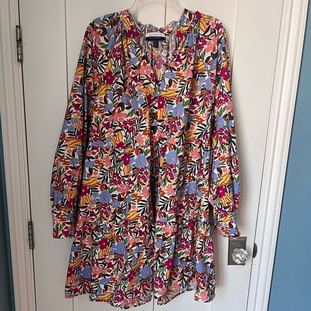 ELOQUII Elements Multicolor Tiered Floral  Summer Vacation Easy Dress Sz 22 - Picture 9 of 13